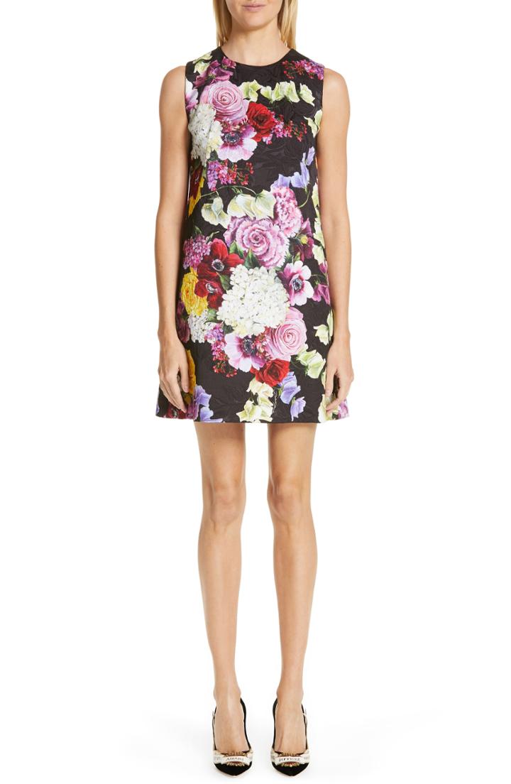 Women's Dolce & Gabbana Floral Print Shift Dress Us / 38 It - Black