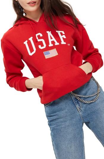 Women's Topshop By Tee & Cake Usaf Logo Hoodie Us (fits Like 0) - Red