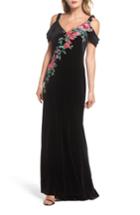 Women's Tadashi Shoji Embroidered Cold Shoulder Velvet Gown