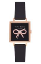 Women's Olivia Burton Vintage Bow Square Leather Strap Watch, 30mm