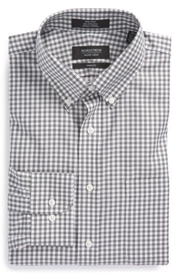Men's Nordstrom Men's Shop Trim Fit Non-iron Gingham Dress Shirt - 32/33 - Grey