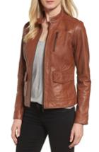 Petite Women's Bernardo Kerwin Pocket Detail Leather Jacket P - Brown