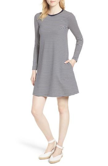 Women's J.crew Easy Pocket Cotton Knit Stripe Dress, Size - Blue