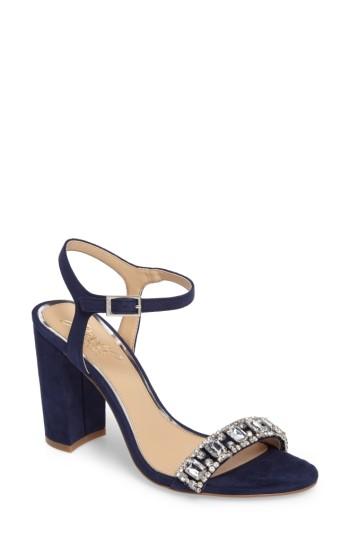 Women's Jewel Badgley Mischka Hendricks Embellished Block Heel Sandal .5 M - Blue