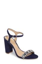 Women's Jewel Badgley Mischka Hendricks Embellished Block Heel Sandal .5 M - Blue