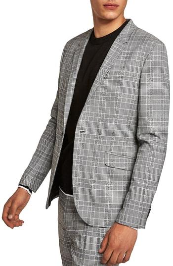 Men's Topman Check Blazer R - Black