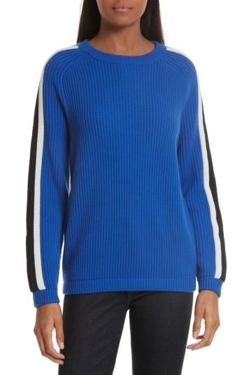 Women's Tory Burch Val Stripe Sleeve Sweater - Blue