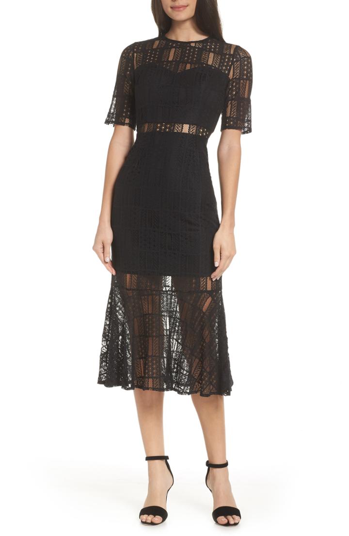 Women's Avec Les Filles Ruffle Hem Lace Dress - Black