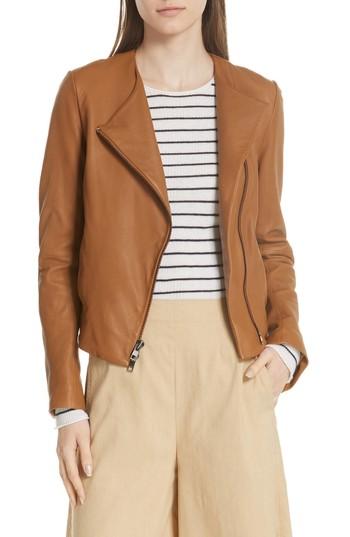 Women's Vince Zip Cross Front Leather Jacket - Brown