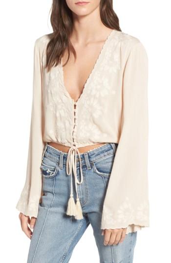Women's Lost + Wander Laurel Embroidered Crop Top - Ivory