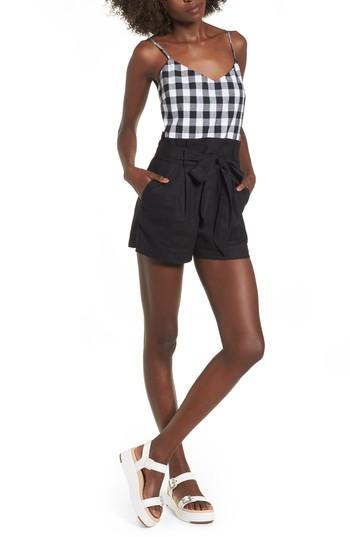Women's Socialite Tie Waist Romper - Black