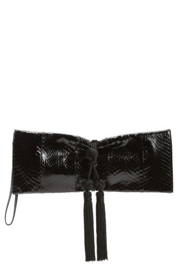 Badgley Mischka Circa Snake-embossed Leather Clutch - Black