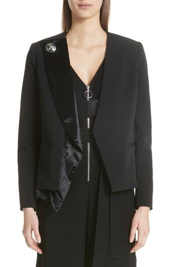 Women's Yigal Azrouel Asymmetrical Velvet Lapel Blazer - Black