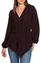 Women's 1.state Cross Front Peplum Blouse - Burgundy