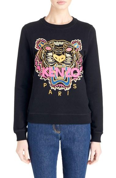 Women's Kenzo 'the Light' Embroidered Tiger Brushed Cotton Sweatshirt - Black