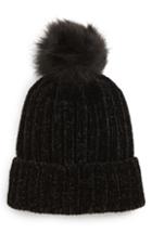 Women's Sole Society Faux Fur Pom Chenille Beanie - Black