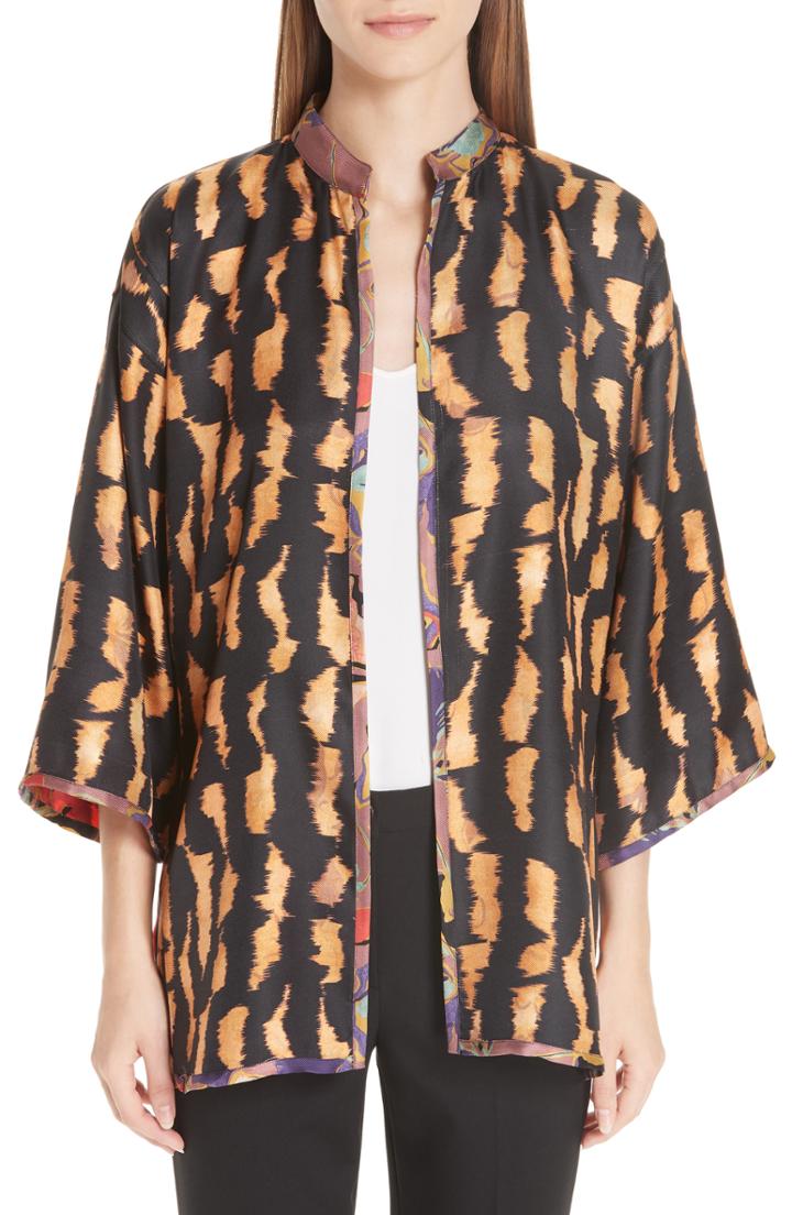 Women's Etro Kesa Reversible Tiger & Floral Print Topper, Size - Black
