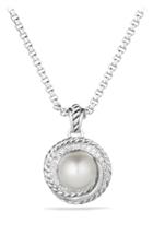 Women's David Yurman 'pearl Crossover' Pendant With Diamonds On Chain