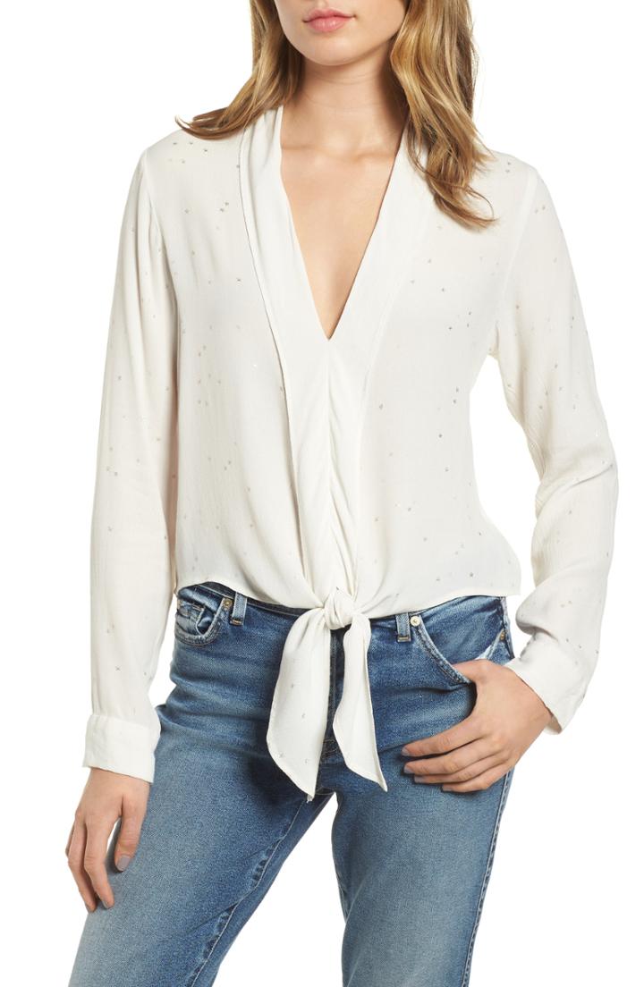 Women's Rails Ava Foil Star Tie Front Blouse - White