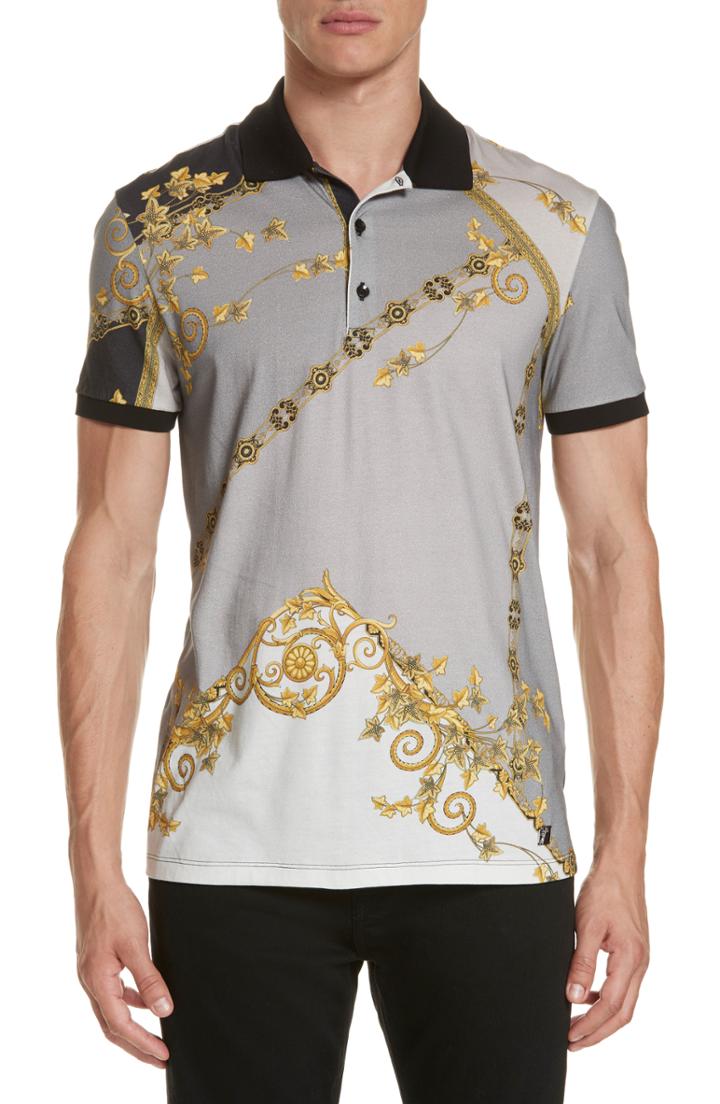 Men's Versace Collection Print Jersey Polo - Black