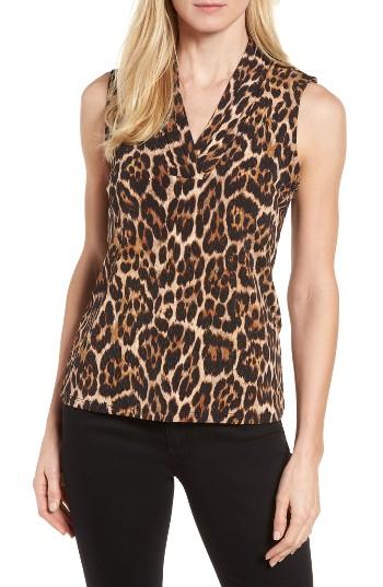 Women's Anne Klein Leopard Print Pleat V-neck Top - Brown