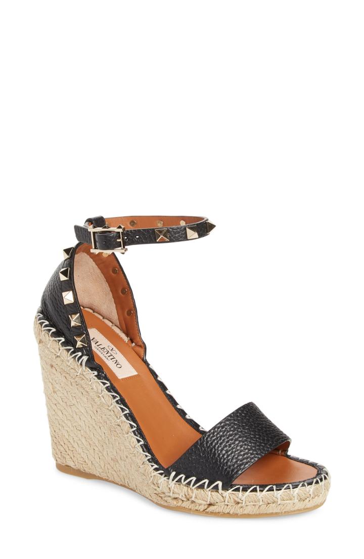 Women's Valentino Garavani 'rockstud' Espadrille Wedge Us / 35eu - Black