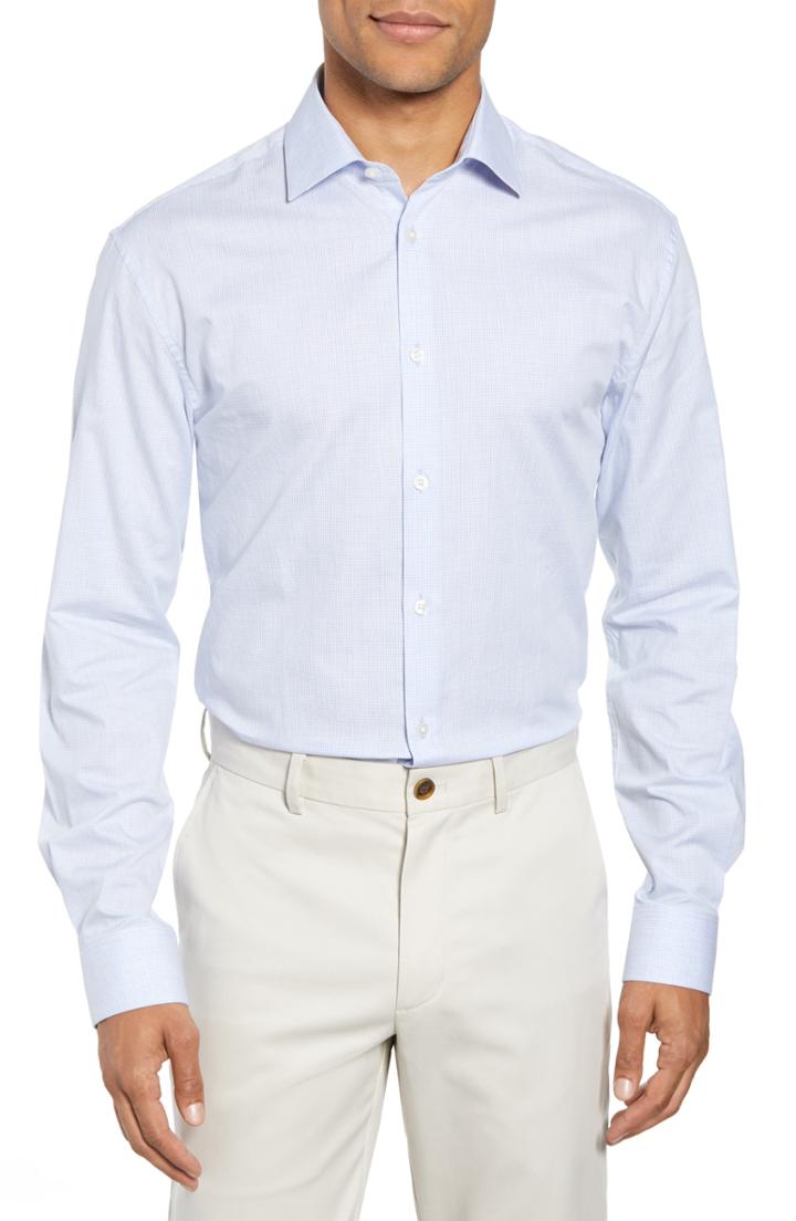 Men's John Varvatos Star Usa Slim Fit Check Dress Shirt .5l - Blue