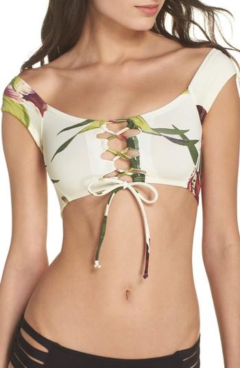 Women's Robin Piccone Hawaiian Floral Off The Shoulder Bikini Top - Ivory