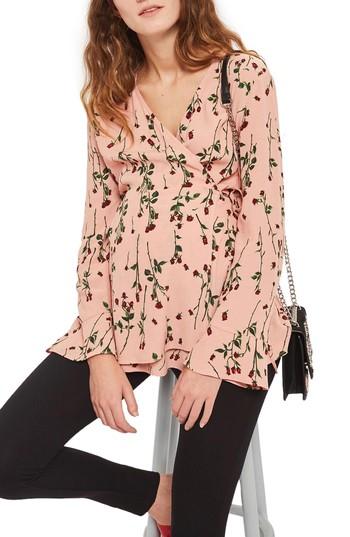 Women's Topshop Rose Bud Wrap Maternity Blouse Us (fits Like 2-4) - Beige