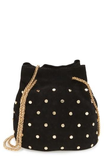 Street Level Studded Suede Chain Crossbody Bag - Black