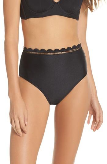 Women's Ted Baker London Scallop High Waist Bikini Bottoms - Black