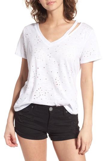 Women's Lush Ripped Split Neck Tee - White