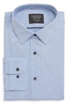 Men's Nordstrom Men's Shop Tech-smart Trim Fit Stretch Stripe Dress Shirt .5 - 34/35 - Blue