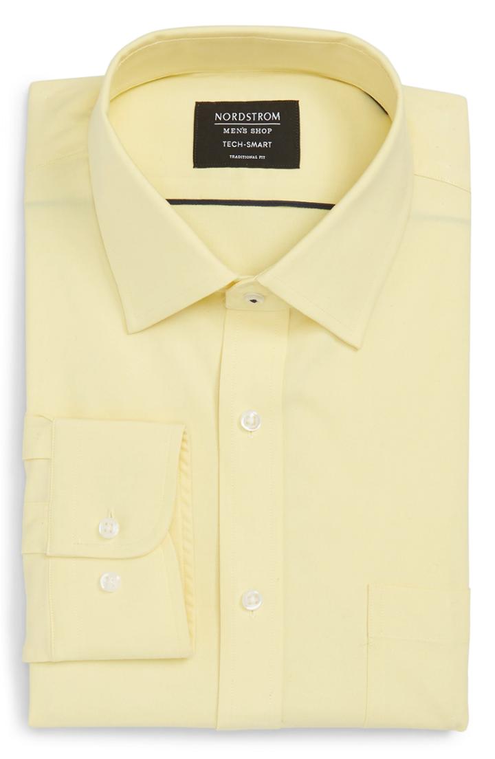Men's Nordstrom Men's Shop Tech-smart Traditional Fit Stretch Pinpoint Dress Shirt - 34/35 - Yellow