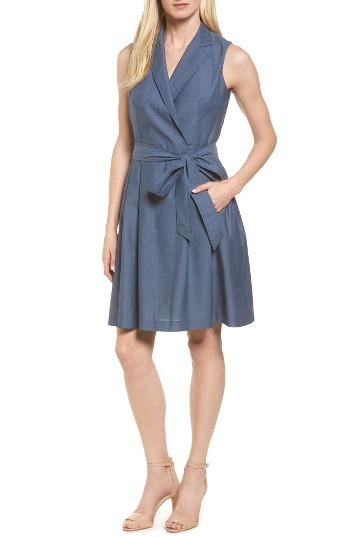 Women's Anne Klein Denim Faux Wrap Dress - Blue