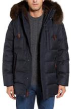 Men's Andrew Marc Quilted Down Jacket With Genuine Fox Fur Trim - Blue
