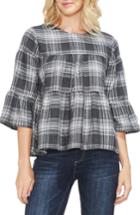 Women's Vince Camuto Brushed Plaid Tiered Ruffle Top, Size - White