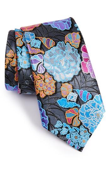Men's Ermenegildo Zegna Quindici Floral Silk Tie, Size - Black