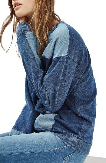 Women's Topshop Denim Patchwork Sweatshirt