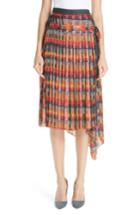 Women's Adam Lippes Print Satin Chiffon Pleated Skirt - Red