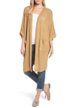 Women's Caslon Long Textured Knit Kimono Cardigan - Yellow