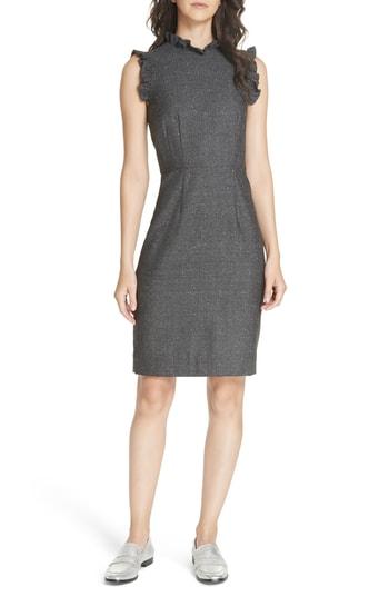 Women's Rebecca Taylor Ruffle Trim Cotton Blend Sheath Dress - Grey