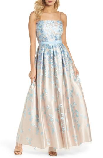 Women's Eliza J Floral Embroidered Box Pleat Ballgown - Blue