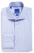 Men's David Donahue Trim Fit Stripe Dress Shirt .5 32/33 - Blue