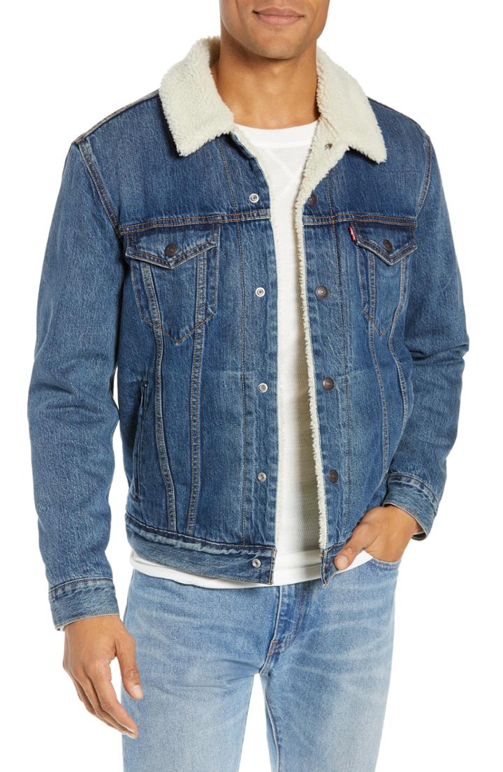 Men's Levi's Faux Shearling Trim Denim Trucker Jacket - Blue