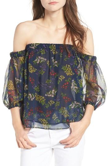 Women's Ella Moss Poetic Garden Off The Shoulder Silk Blouse - Blue