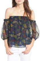 Women's Ella Moss Poetic Garden Off The Shoulder Silk Blouse - Blue