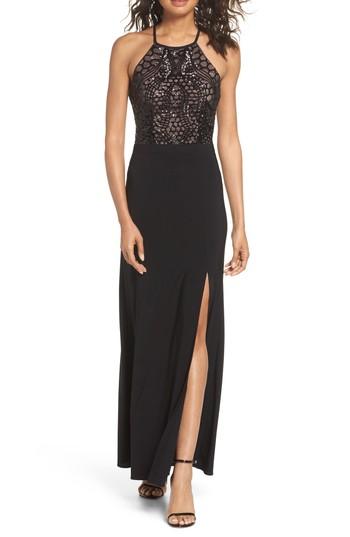 Women's Morgan & Co. Sequin Halter Gown /8 - Black