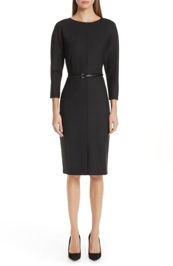 Women's Max Mara Karub Belted Stretch Wool Dress - Black