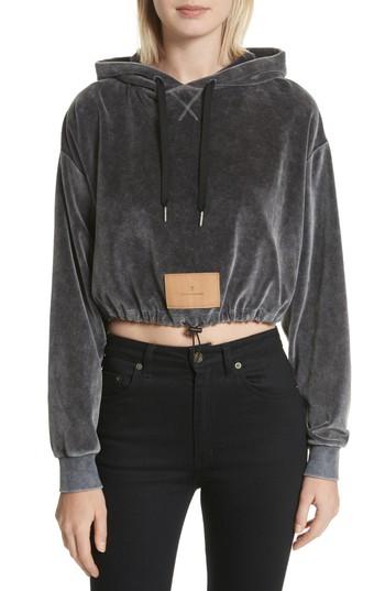Women's Alexander Wang Velour Crop Hoodie - Grey